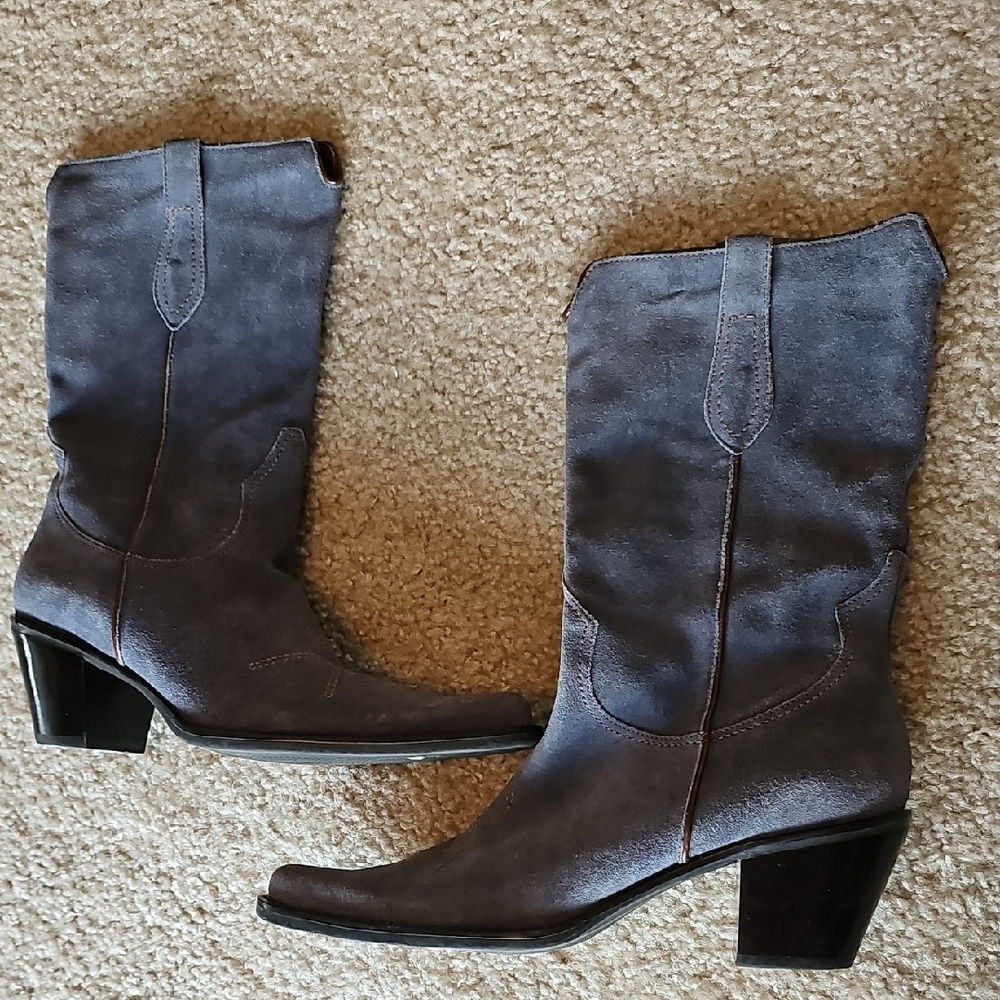 Franco Sarto Western Style Suede Blueish Gray Boots Size 8.5 Euc